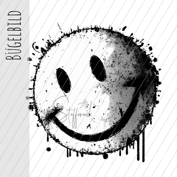 Bügelbild - " Smilie - black/white "